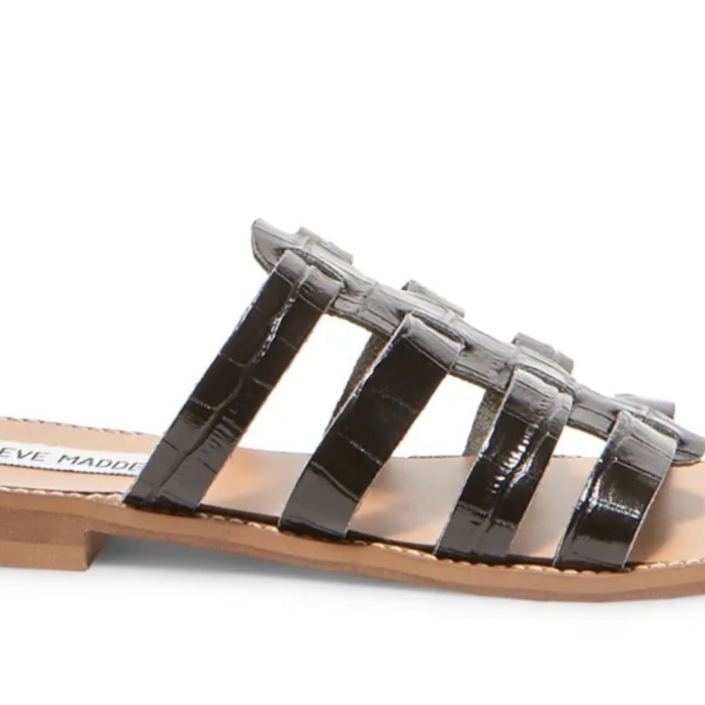 Steve Madden Glossy Silver Slide Sandals